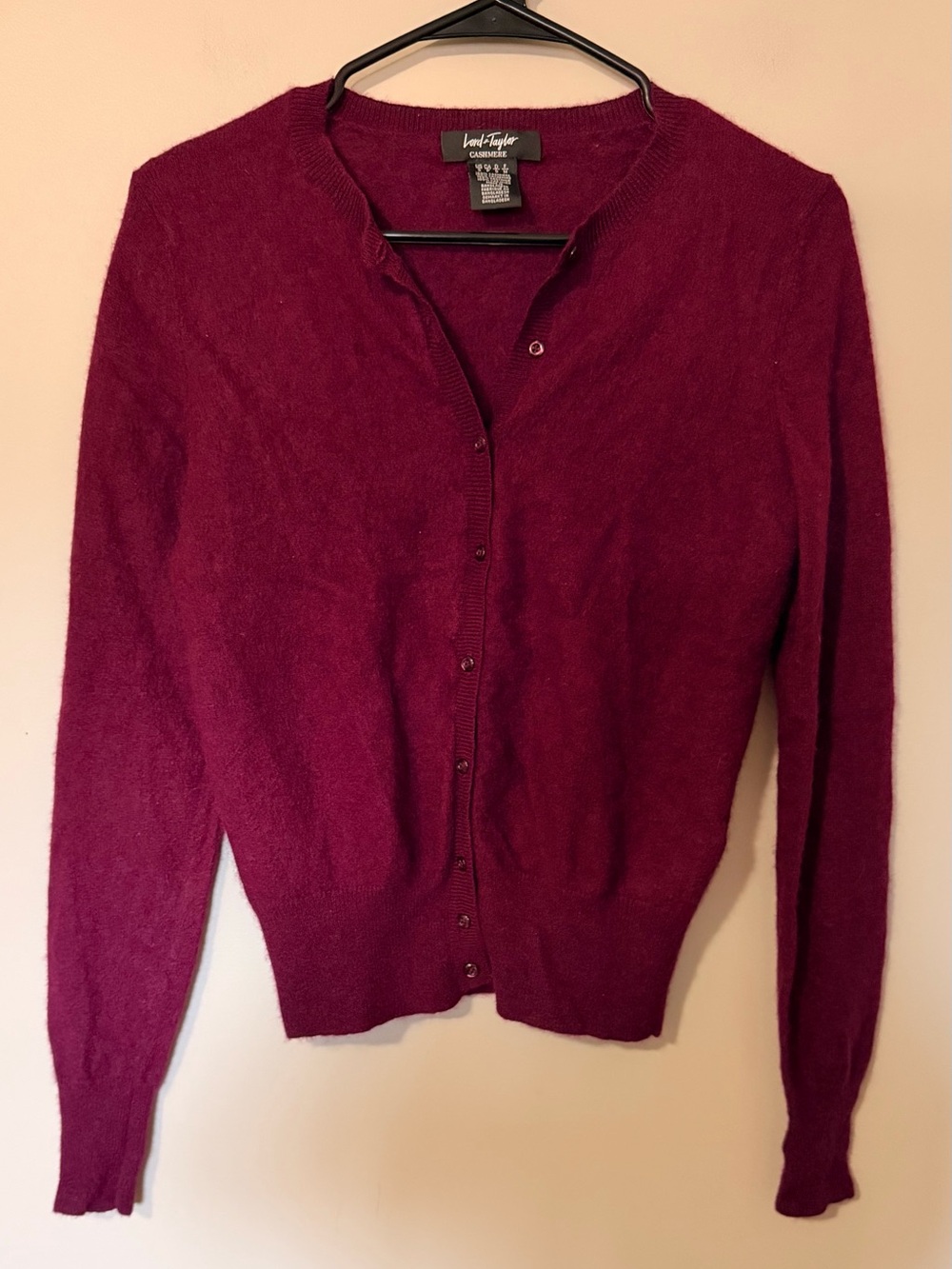 Lord & Taylor 100% Cashmere Cardigan - Burgundy, Size S
